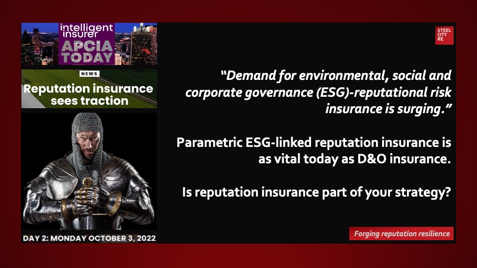 Parametric ESG-linked Reputation Insurance.