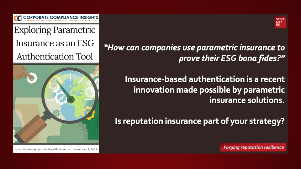 Parametric insurance ESG authentication. How can companies use parametric insurance to prove their ESG bona fides?