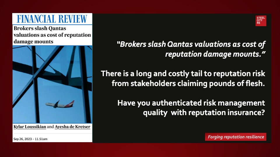 Qantas cost of reputation damage mount There is a long, costly tail to reputation risk from stakeholders claiming pounds of flesh.