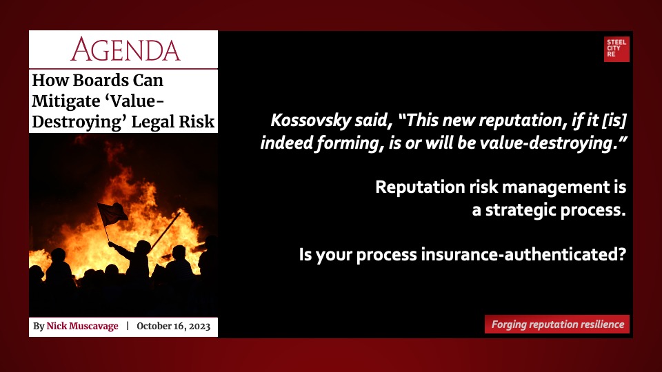 Mitigate value-destroying legal risk. For Fox, Kossovsky said. “This new reputation at FOX Corporation, if it [is] indeed forming, is or will be value-destroying.”