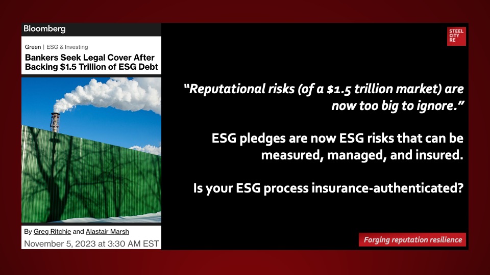 Reputational risk from $1.5 Trillion ESG debt. Bankers servicing one of the world’s biggest ESG debt markets are now actively seeking legal protections to guard against the potential greenwashing allegations that may be ahead. […] Lawyers advising SLL bankers say the reputational risks associated with mislabeling such products are now too big to ignore.