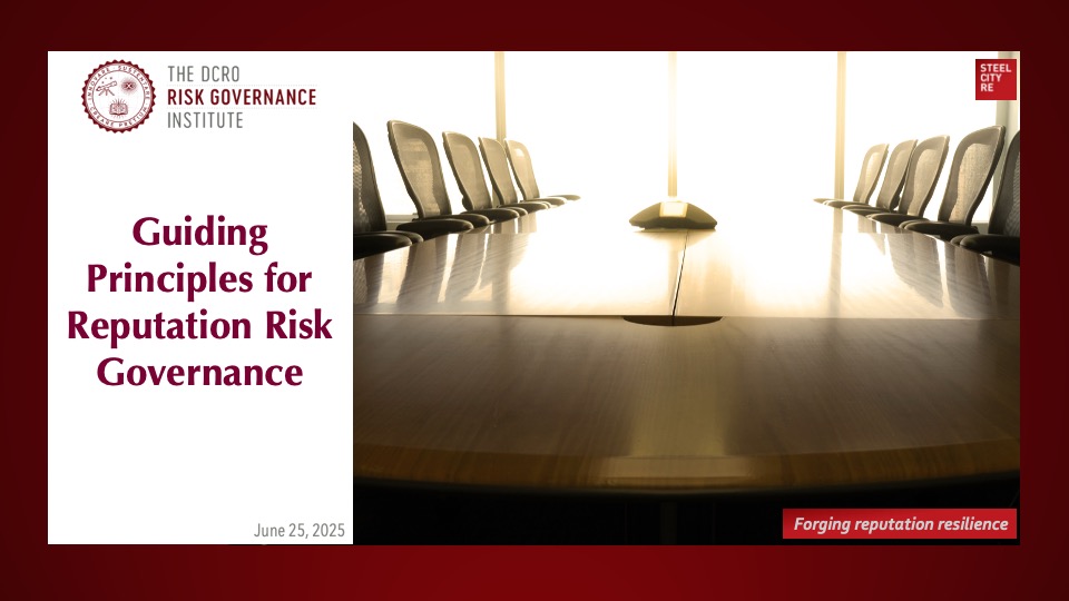 DCRO Institute Guiding Principles for Reputation Risk Governance: Essential principles for Boards of Directors